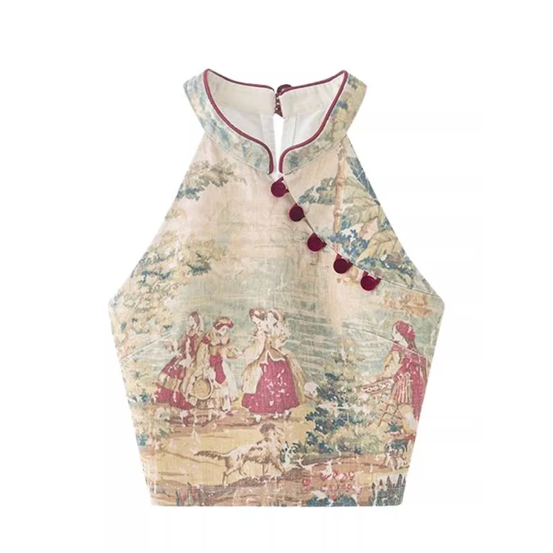 Chic Women Camis O-neck Off Shoulder Chinese Style Printed Short Camisole Button Casual Hot Girl Vests Retro Female Clothes Tops
Chic Women Camis O-neck Off Shoulder Chinese Style Printed Short Camisole Button Casual Hot Girl Vests Retro Female Clothes Tops