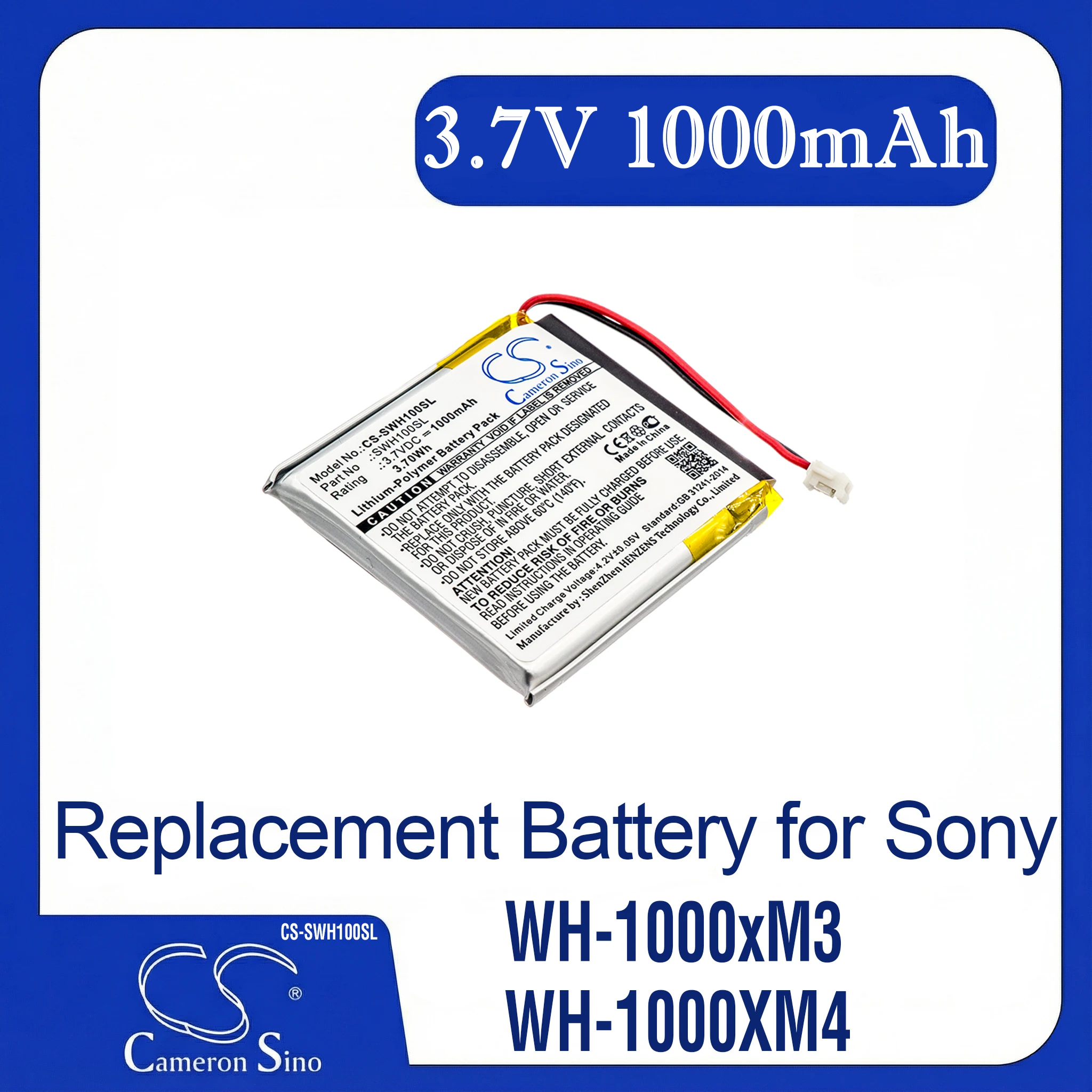 Cameron Sino Replacement Battery for Soni WH-1000xM3, WH-1000XM4, WH-CH710N/B, WH-XB900,, Fits P/N 1588-0911,LIS1662HNPC,SM-03,
Cameron Sino Replacement Battery for Soni WH-1000xM3, WH-1000XM4, WH-CH710N/B, WH-XB900,, Fits P/N 1588-0911,LIS1662HNPC,SM-03,