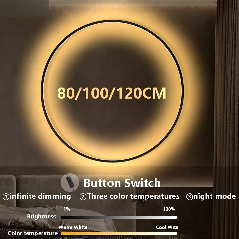 LED Wall Sconce 80/100/120CM Modern Tricolor light Large Circle Home Decor Wall Sconce Bedroom Living Room Indoor Lighting Lamps
LED Wall Sconce 80/100/120CM Modern Tricolor light Large Circle Home Decor Wall Sconce Bedroom Living Room Indoor Lighting Lamps