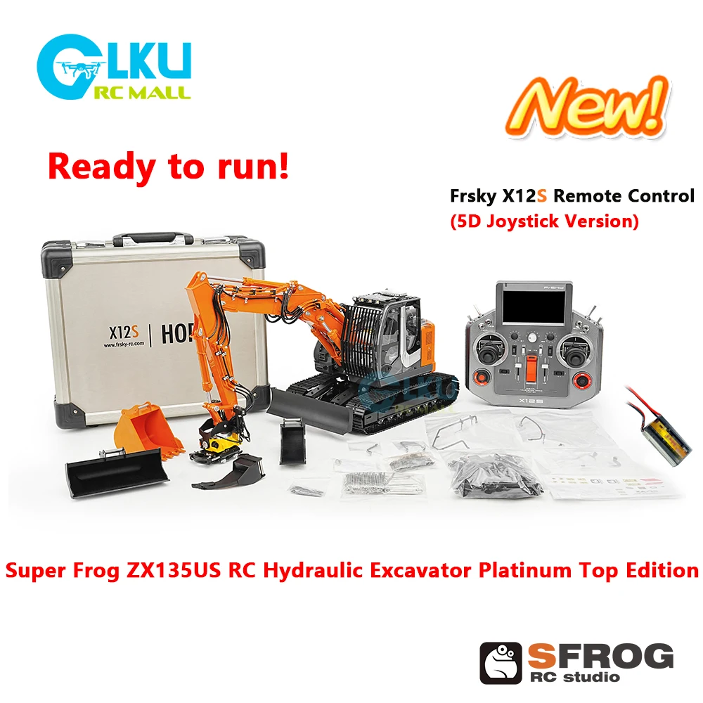 Super Frog 1/14 ZX135US RC Hydraulic Excavator Model Dual Hydraulic Pump Platinum Version RTR Light and Sound System FrSky X12S
Super Frog 1/14 ZX135US RC Hydraulic Excavator Model Dual Hydraulic Pump Platinum Version RTR Light and Sound System FrSky X12S