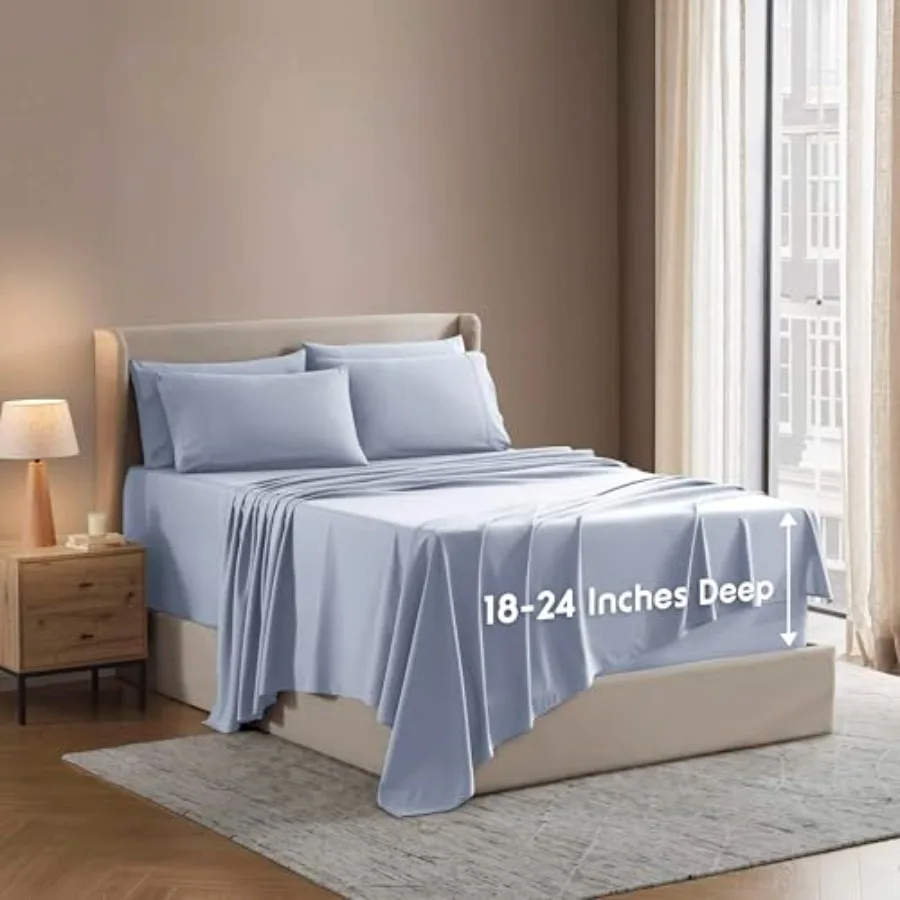 Extra Deep Sheet Set 6 Pcs Breathable and Cooling Sheets Hotel Luxury Bedding Set w/ Inch Deep Pockets Easy and Secure Fit Supe
Extra Deep Sheet Set 6 Pcs Breathable and Cooling Sheets Hotel Luxury Bedding Set w/ Inch Deep Pockets Easy and Secure Fit Supe