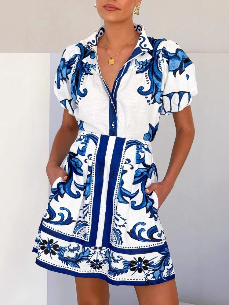 New Casual and Fashionable Printed Loose Bubble Sleeve Linen Short Skirt Set with Seaside Vacation Style Daily Commuting Outfit
New Casual and Fashionable Printed Loose Bubble Sleeve Linen Short Skirt Set with Seaside Vacation Style Daily Commuting Outfit