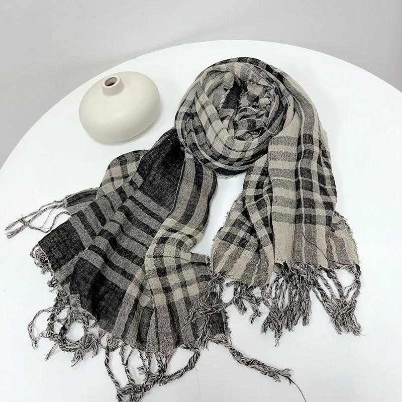 Retro Double-layer Cotton Linen Blend Plaid Scarf Hijab Shawls Breathable Renaissance Scarves
Retro Double-layer Cotton Linen Blend Plaid Scarf Hijab Shawls Breathable Renaissance Scarves
