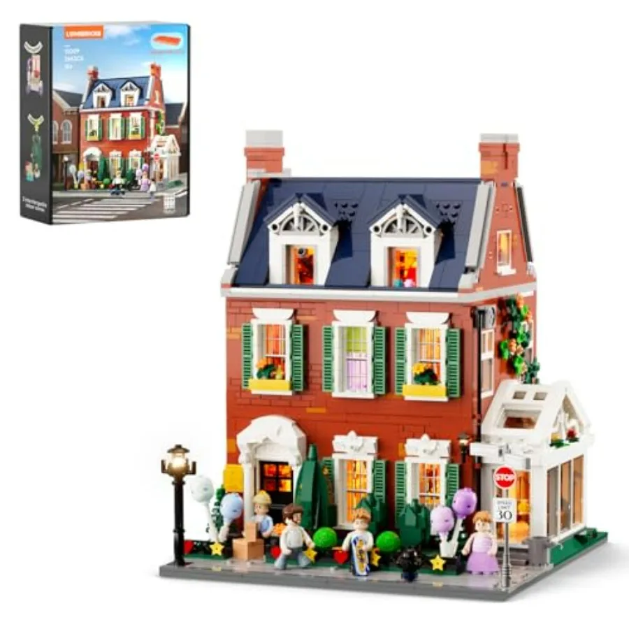 Redbrick Row House Lighting Building Bricks Set - City Town LED Light Modular Construction Model Collection Display Kit with Mi