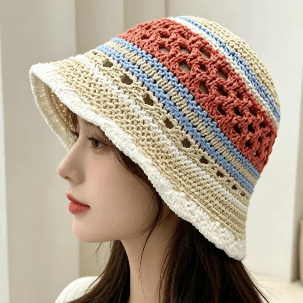 Korean Style Wide Brim Striped Bucket Hat Breathable Patchwork Beach Sun Hat Foldable Hollow Out Crochet Panama Hat Daily
Korean Style Wide Brim Striped Bucket Hat Breathable Patchwork Beach Sun Hat Foldable Hollow Out Crochet Panama Hat Daily