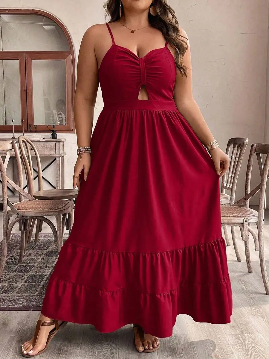 Plus Size Summer Cut Out Ruffle Shirred Maxi Dress With Thin Straps Casual Holiday Outfit
Plus Size Summer Cut Out Ruffle Shirred Maxi Dress With Thin Straps Casual Holiday Outfit