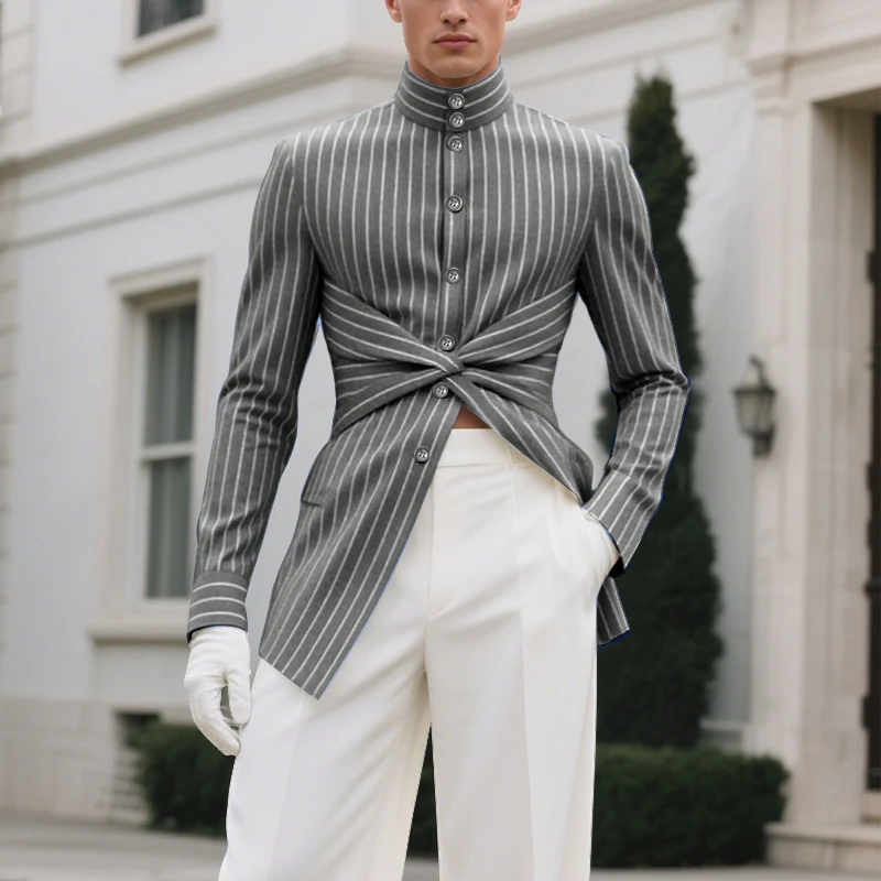 INCERUN Мужская рубашка в полоску с воротником-стойкой и длинным рукавом, элегантная мужская одежда, топы, уличная одежда, 2025 плиссированные модные повседневные рубашки для мужчин
INCERUN Мужская рубашка в полоску с воротником-стойкой и длинным рукавом, элегантная мужская одежда, топы, уличная одежда, 2025 плиссированные модные повседневные рубашки для мужчин