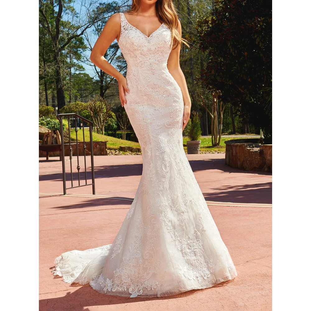 Lace Mermaid Wedding Dresses Floral Applique with Beading Sequins Sweep Train Bridal Gowns with Cape
Lace Mermaid Wedding Dresses Floral Applique with Beading Sequins Sweep Train Bridal Gowns with Cape