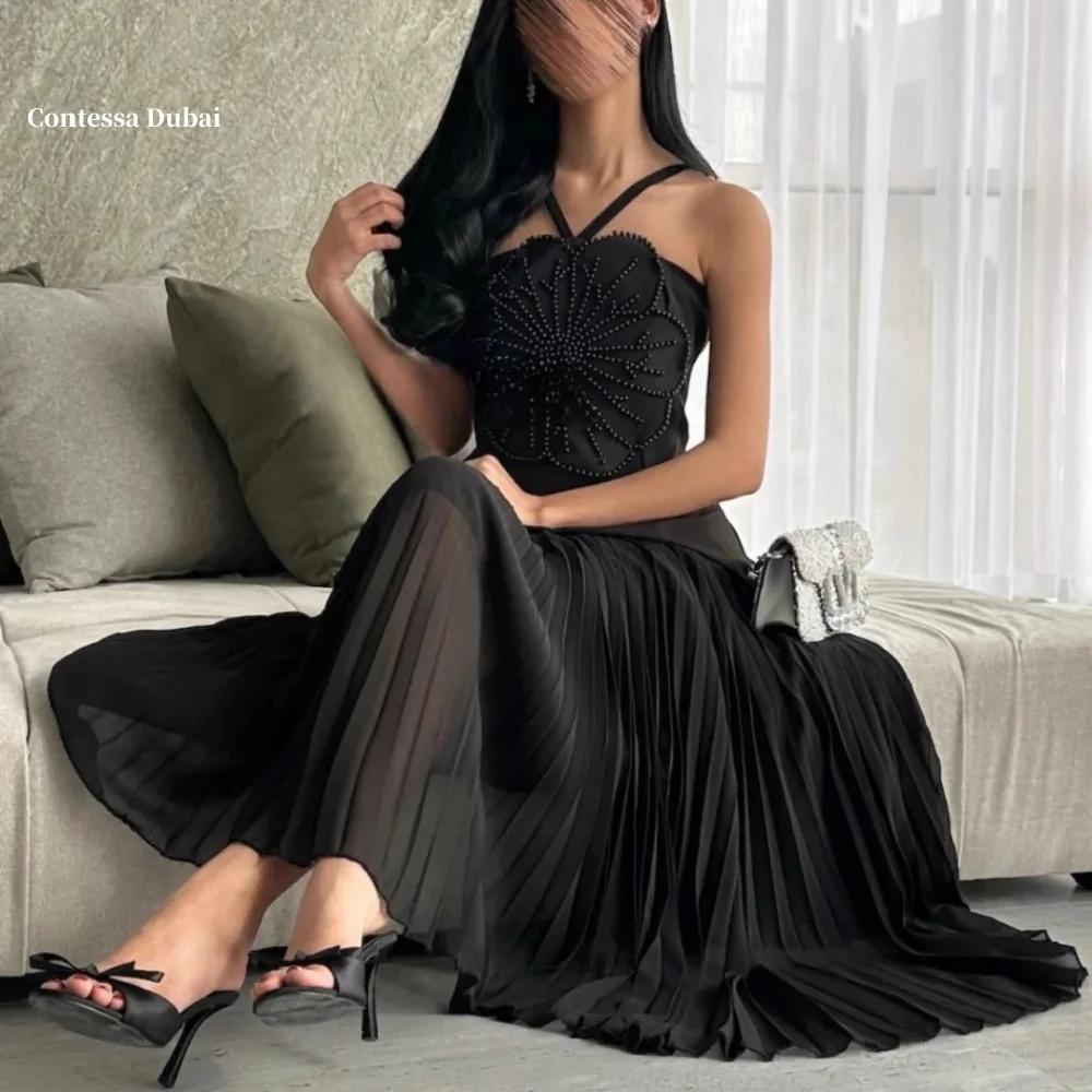 Contessa Dubai Black Spaghetti Strap Floral Prom Dress A-line Customized فساتين سهرات Floor-Length Pleated robes de soirée
Contessa Dubai Black Spaghetti Strap Floral Prom Dress A-line Customized فساتين سهرات Floor-Length Pleated robes de soirée