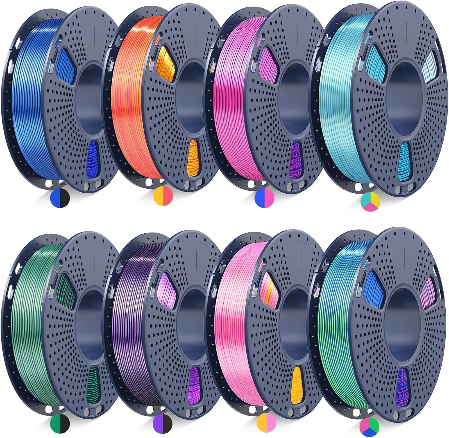 Dual & Tri-Color Silk PLA Filament 1.75mm Bundle, 8 Spools 2kg, Shiny Multicolor 3D Printer Filament
Dual & Tri-Color Silk PLA Filament 1.75mm Bundle, 8 Spools 2kg, Shiny Multicolor 3D Printer Filament