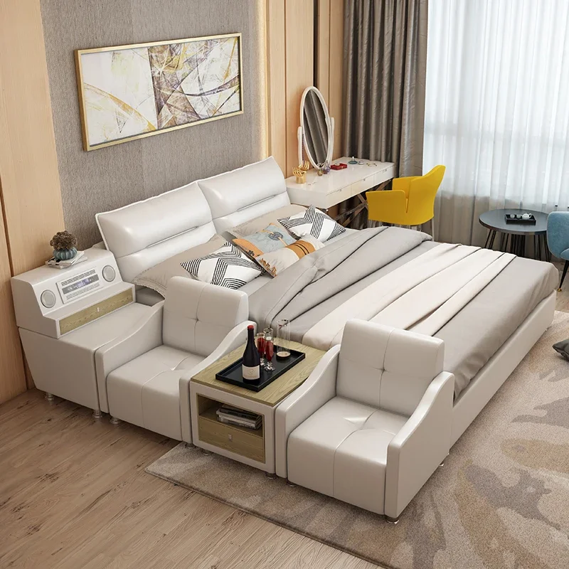 Luxury King Size Beds With Bedside Table Modern Design Bedroom Furniture Upholstered Smart Bed
Luxury King Size Beds With Bedside Table Modern Design Bedroom Furniture Upholstered Smart Bed
