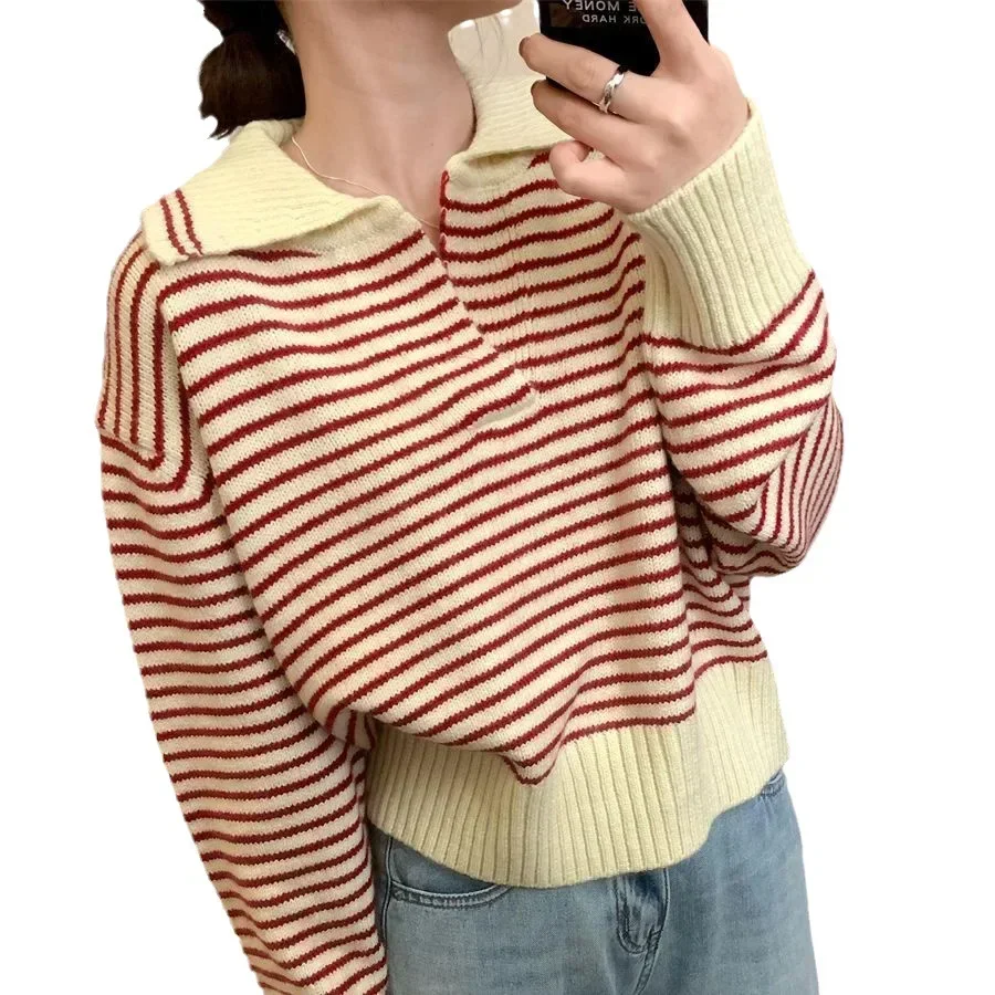 2025 Long Sleeve, Turn Down Collar, , Bottoming Shirt, Sweater, Autumn, Winter Women's Korean Stripes Knit Pullover,
2025 Long Sleeve, Turn Down Collar, , Bottoming Shirt, Sweater, Autumn, Winter Women's Korean Stripes Knit Pullover,