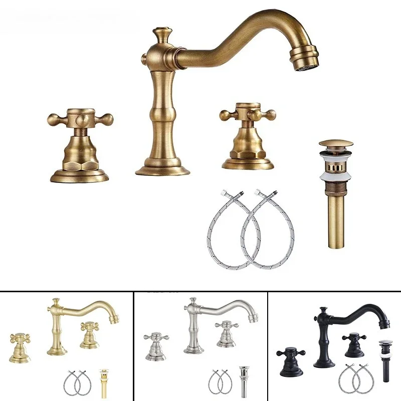 Widespread Bathroom Sink Faucet 3 Hole Deck Mounted Dual Handle Hot Cold Water Mixer Tap Brush Nickel Chrome Finished
Widespread Bathroom Sink Faucet 3 Hole Deck Mounted Dual Handle Hot Cold Water Mixer Tap Brush Nickel Chrome Finished