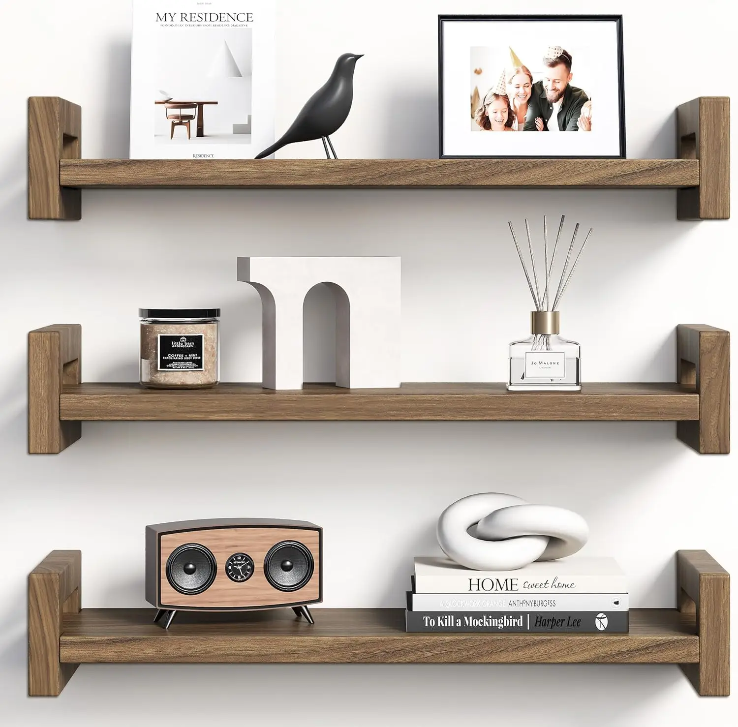 Upgraded Floating Shelves for Wall, Set of 3 Solid Wood Wall Mounted Shelves, 16" Rustic Walnut Display Shelf for Bedro
Upgraded Floating Shelves for Wall, Set of 3 Solid Wood Wall Mounted Shelves, 16" Rustic Walnut Display Shelf for Bedro