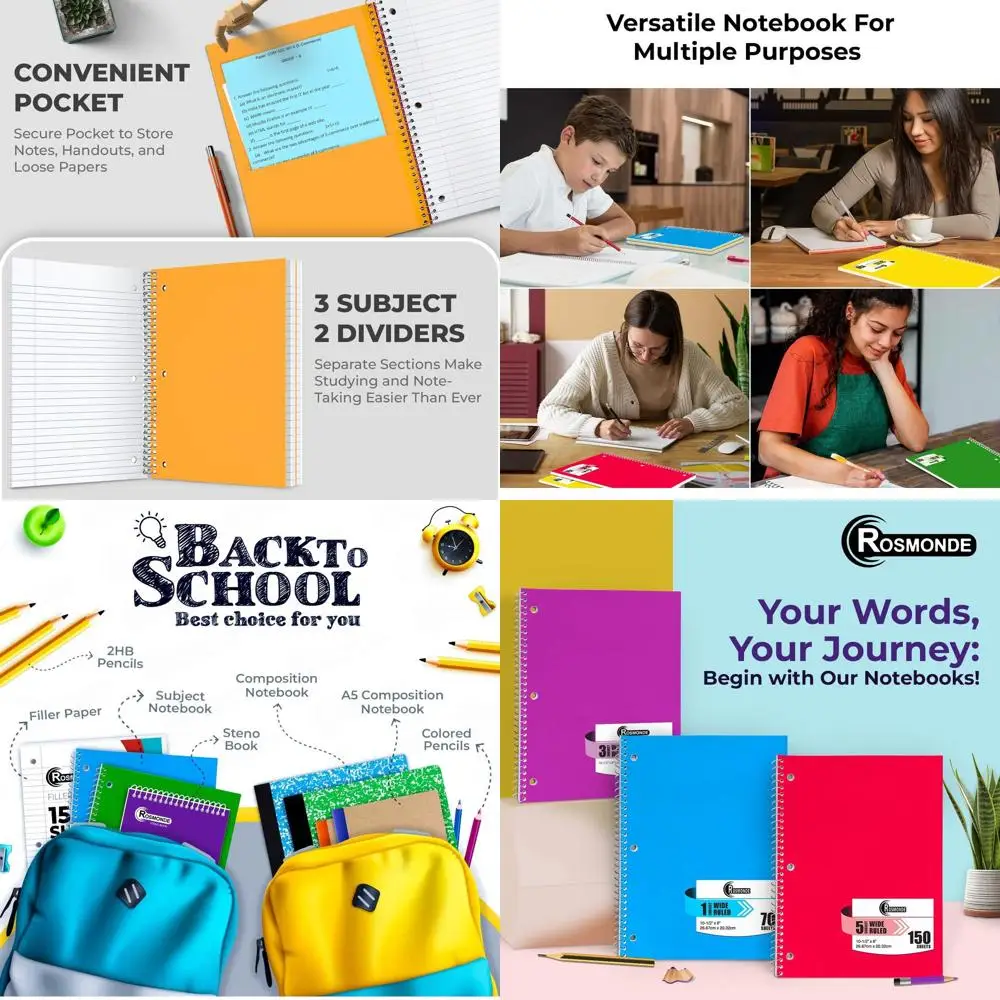 3-Subject Spiral Notebook, Wide Ruled, 300 Pages, 8.5 x 10.5, Bulk School & Office Notebooks, Thick Paper, Ink Bleed Resistant
3-Subject Spiral Notebook, Wide Ruled, 300 Pages, 8.5 x 10.5, Bulk School & Office Notebooks, Thick Paper, Ink Bleed Resistant