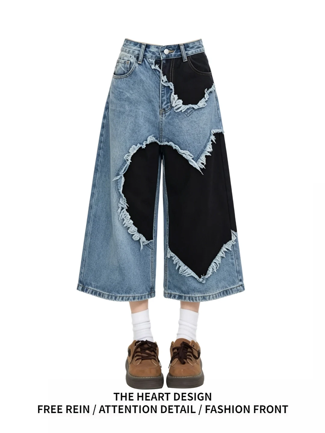 Retro American Torn Heart Patchwork Color Block Wide Leg Jeans Women Summer New Design Straight Cut Denim Pants High Waist
Retro American Torn Heart Patchwork Color Block Wide Leg Jeans Women Summer New Design Straight Cut Denim Pants High Waist