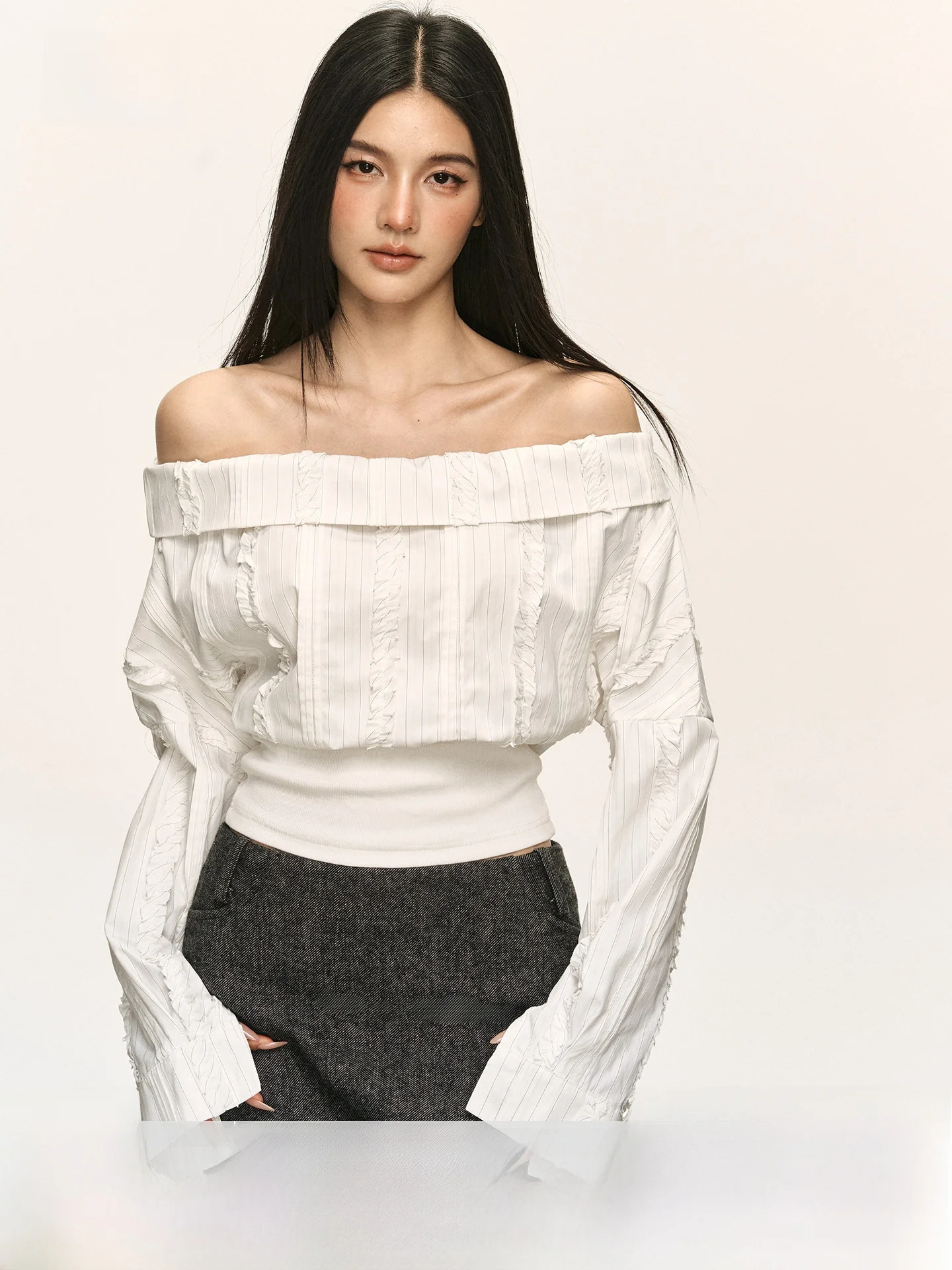 Anna Aneae White oulder Banded Long Sve Women's Top Spring New Design Splice Slimming Cute ort Length Casual Sle
Anna Aneae White oulder Banded Long Sve Women's Top Spring New Design Splice Slimming Cute ort Length Casual Sle
