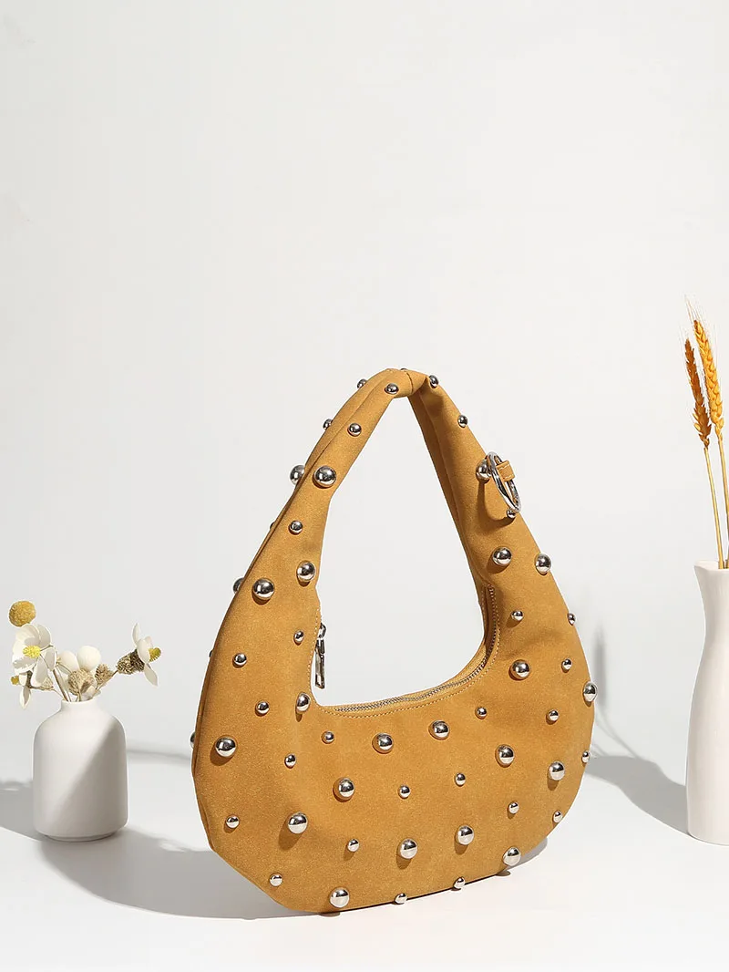 Luxury Pu Leather Underarm Bag Designer Punk Lady Handbags Vintage Rivet Faux Suede Halfmoon Women Shoulder Bags Small Purse
Luxury Pu Leather Underarm Bag Designer Punk Lady Handbags Vintage Rivet Faux Suede Halfmoon Women Shoulder Bags Small Purse