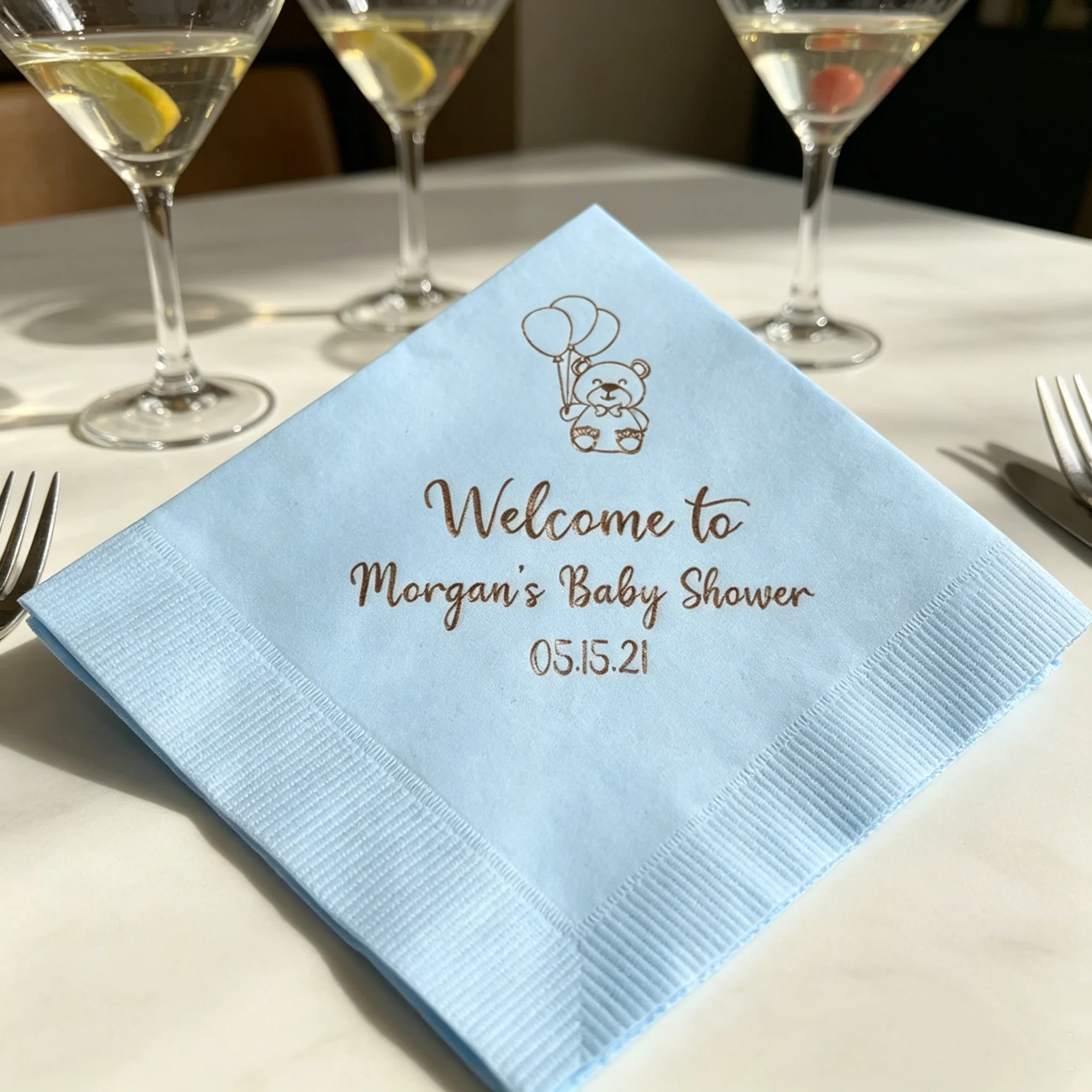 50pcs Personalized Teddy Bear Baby Shower Napkins, Custom Name & Date with Rose Gold Foil "Welcome to Baby Shower" Quote, White
50pcs Personalized Teddy Bear Baby Shower Napkins, Custom Name & Date with Rose Gold Foil "Welcome to Baby Shower" Quote, White