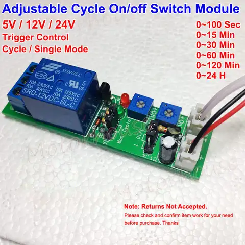 Minuterie de temporisation réglable DC 5V 12V 24V 1S-24H, relais, Cycle de contrôle, interrupteur marche/arrêt, Module de boucle à répétition infinie