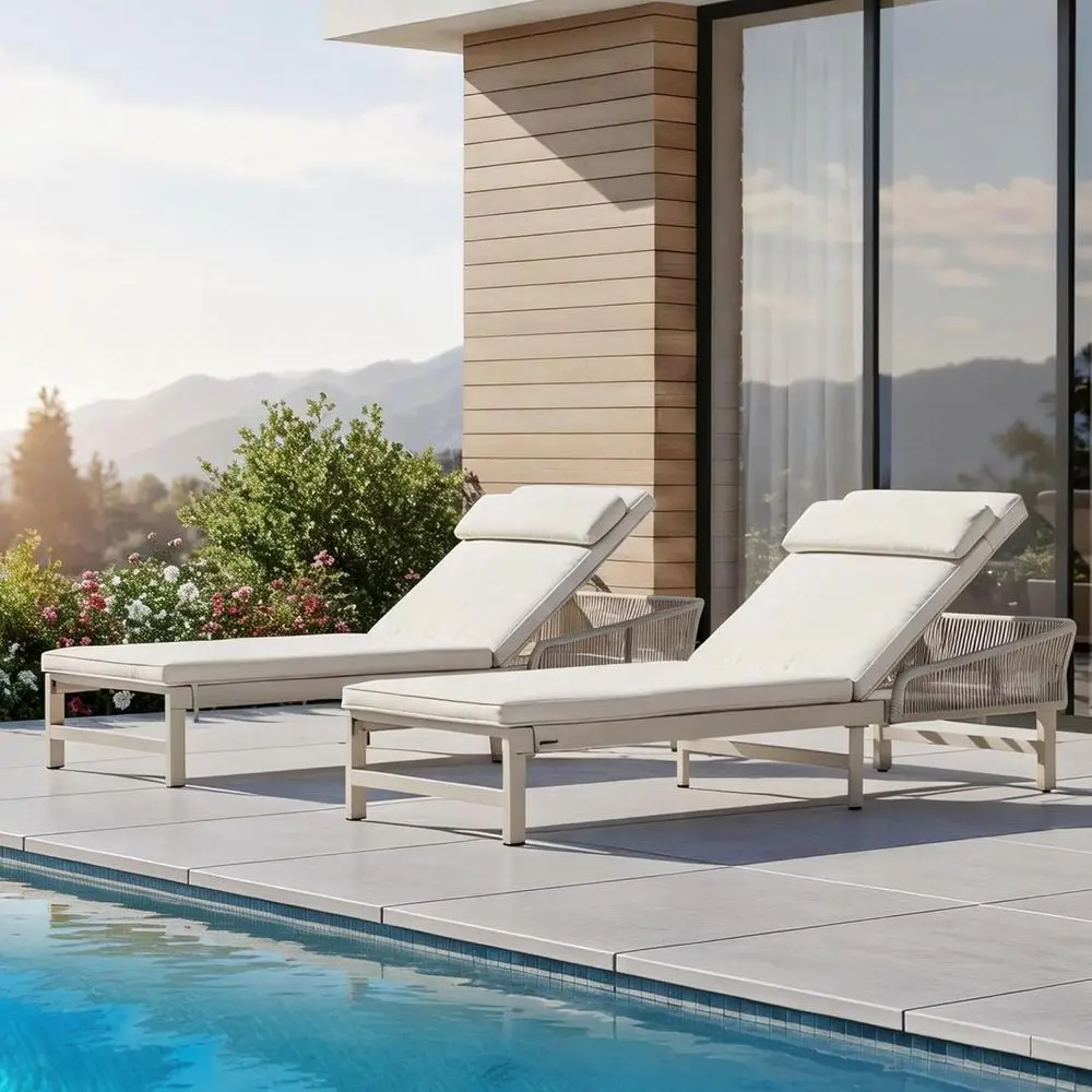 2-Piece Adjustable Outdoor Chaise Lounge Set with Cushion and Pillow for Patio, Pool, or Beach
2-Piece Adjustable Outdoor Chaise Lounge Set with Cushion and Pillow for Patio, Pool, or Beach