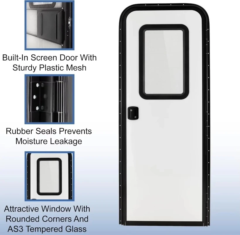 RV Rounded Entry Door with Screen & Lock | Aluminum | Tempered Glass | Rubber Seals (26" X 72")
RV Rounded Entry Door with Screen & Lock | Aluminum | Tempered Glass | Rubber Seals (26" X 72")