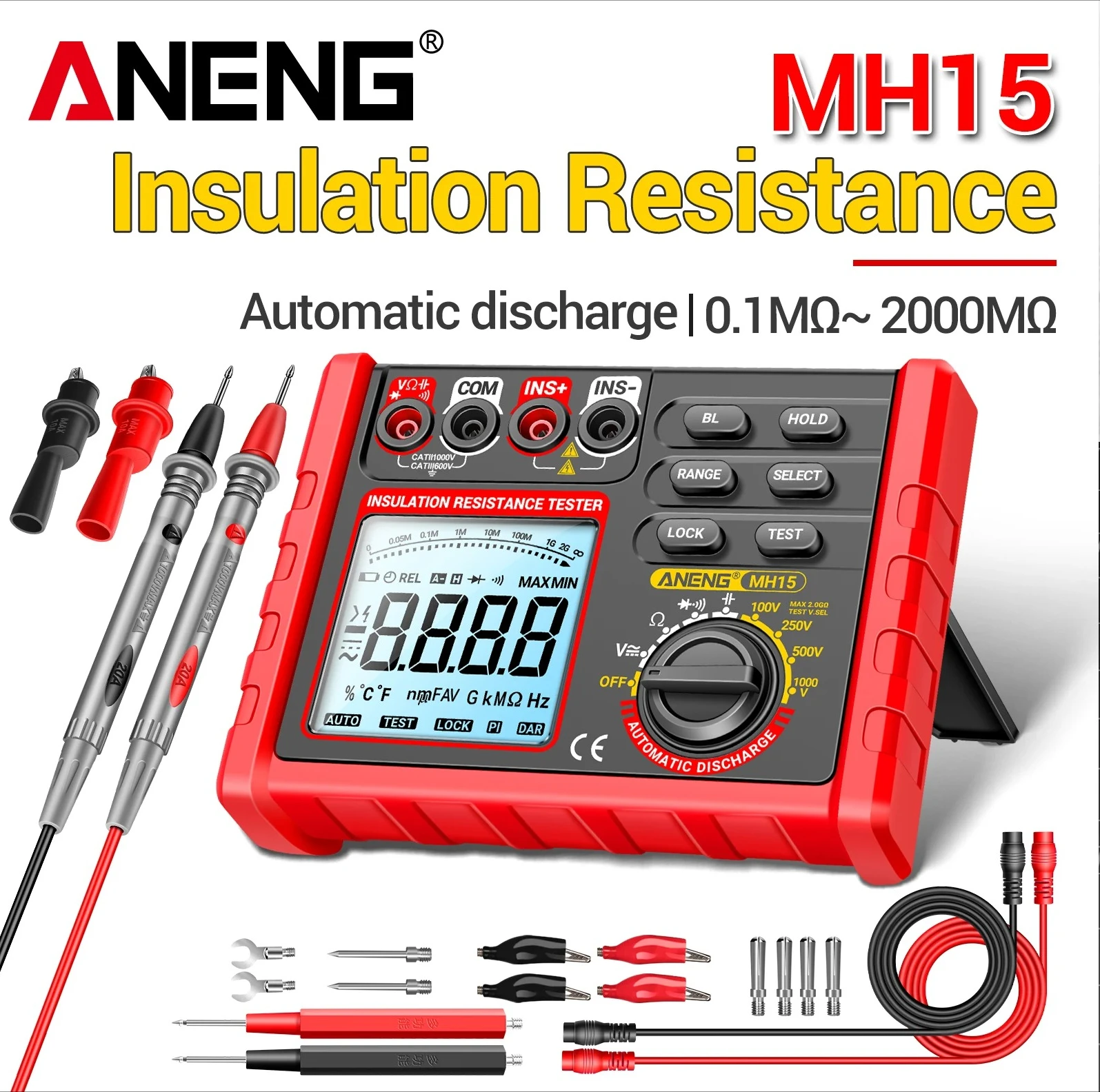 Digital Megohmmeter Insulation Resistance Meter Professional 6000 Counts ANENG MH15 AC/DC Voltage Resistance Detection Tools
Digital Megohmmeter Insulation Resistance Meter Professional 6000 Counts ANENG MH15 AC/DC Voltage Resistance Detection Tools
