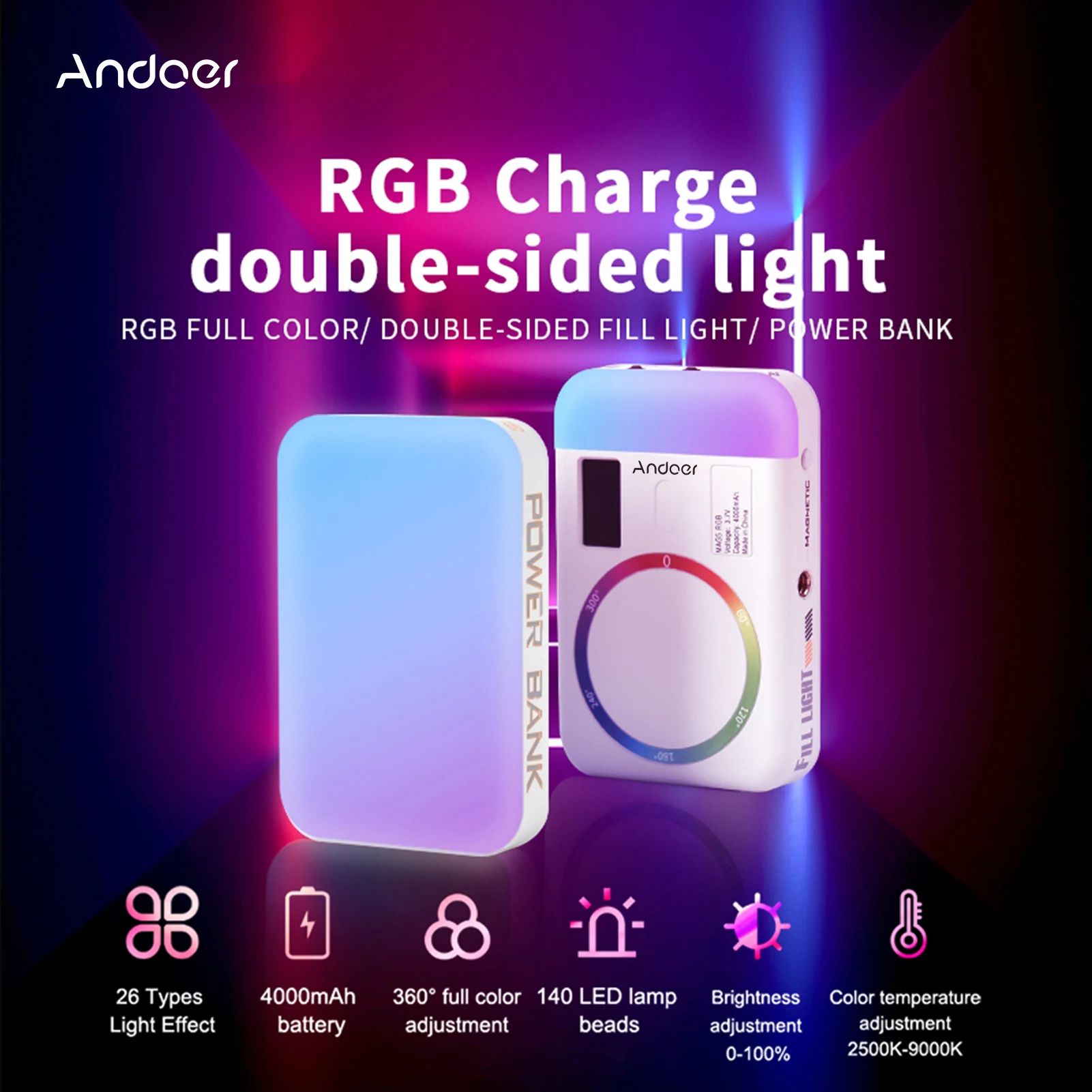 Новинка: Видеосвет Andoer MAG5 RGB, двусторонний светильник для фотосъемки, 2500K-9000K, регулируемая яркость, заполняющий свет для камеры и телефона, 26 сценарных эффектов
Новинка: Видеосвет Andoer MAG5 RGB, двусторонний светильник для фотосъемки, 2500K-9000K, регулируемая яркость, заполняющий свет для камеры и телефона, 26 сценарных эффектов