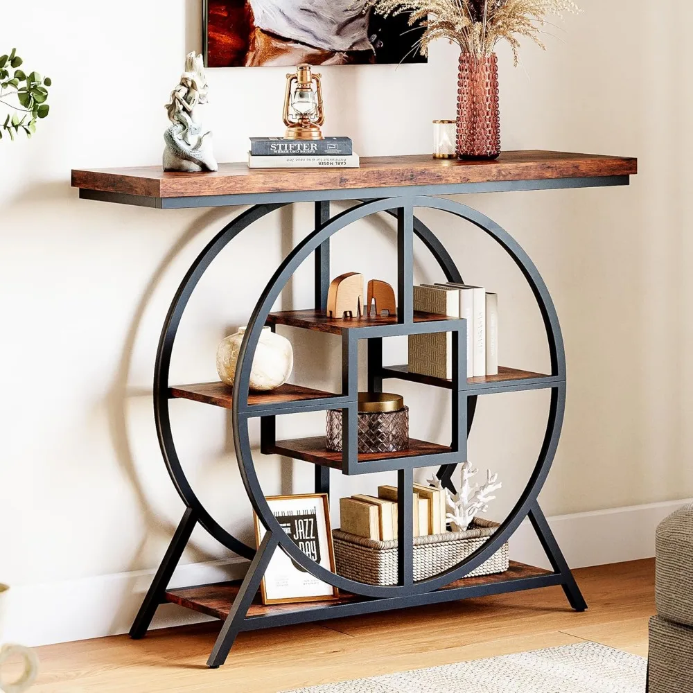 41.3" Industrial Console Table with Circle Base, 5-Tier Rustic Brown Sofa Table, Narrow Entryway Table with Storage Shelves for
41.3" Industrial Console Table with Circle Base, 5-Tier Rustic Brown Sofa Table, Narrow Entryway Table with Storage Shelves for