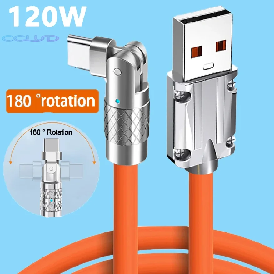 120W Type C Cable 1M PD USB C Data Cord 180° Rotation Elbow High Speed Fast Charging Line Wire for Huawei Samsung S24 Xiaomi 15
120W Type C Cable 1M PD USB C Data Cord 180° Rotation Elbow High Speed Fast Charging Line Wire for Huawei Samsung S24 Xiaomi 15