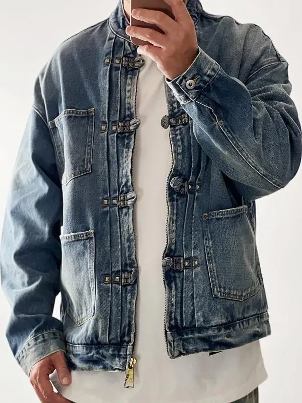 MDNS series BENS red ears old washed rivet baseball collar loose denim jacket Tang suit style
MDNS series BENS red ears old washed rivet baseball collar loose denim jacket Tang suit style