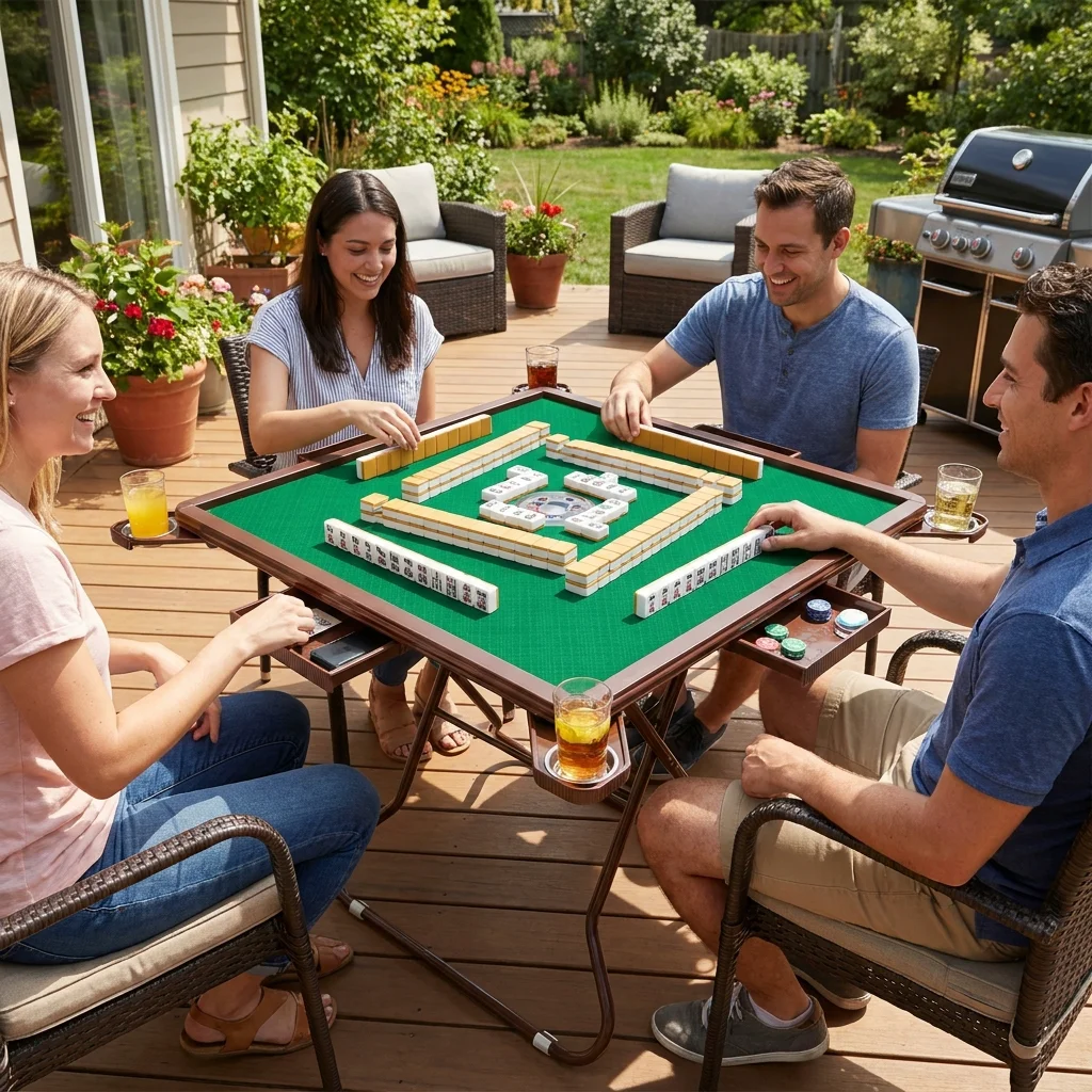 Foldable Portable Mahjong Table for 4 with 4 Cup Holders And 4 Drawers - Compact Travel Size Mahjong Board Game Set
Foldable Portable Mahjong Table for 4 with 4 Cup Holders And 4 Drawers - Compact Travel Size Mahjong Board Game Set
