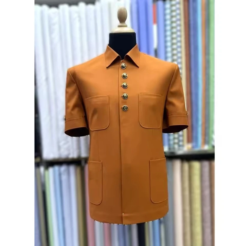 Casual Men's Suits Slim Fit Jacket Blazer Pants Customized Short Sleeves Clothing Costume Stand Lapel Elegant Summer Male 2025
Casual Men's Suits Slim Fit Jacket Blazer Pants Customized Short Sleeves Clothing Costume Stand Lapel Elegant Summer Male 2025