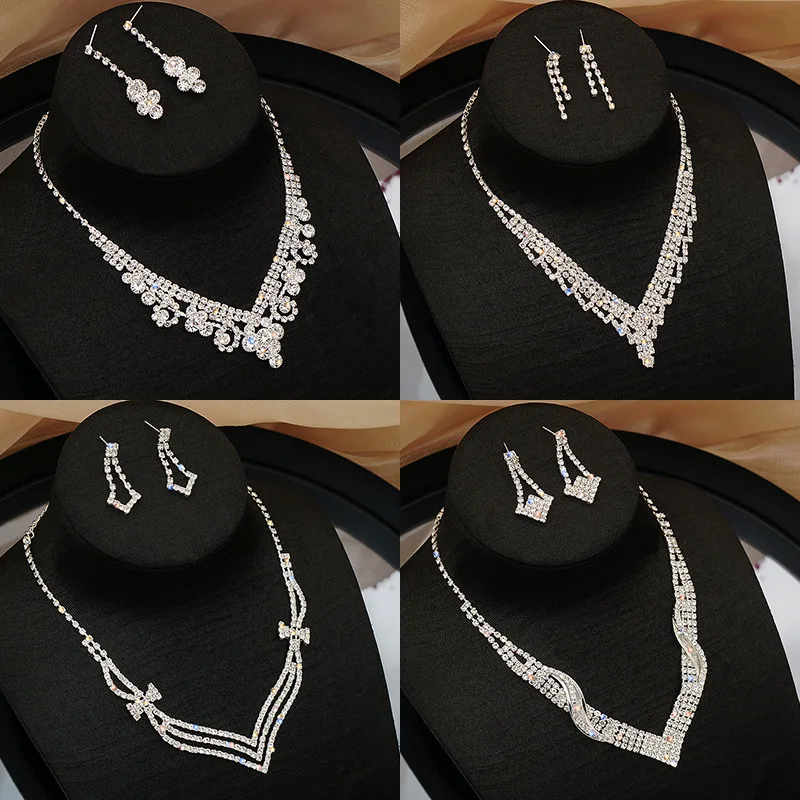Bridal Wedding Dress Necklace and Earrings Suite Simple Diamond Super Flash Rhinestone Necklace Jewelry Accessories
Bridal Wedding Dress Necklace and Earrings Suite Simple Diamond Super Flash Rhinestone Necklace Jewelry Accessories
