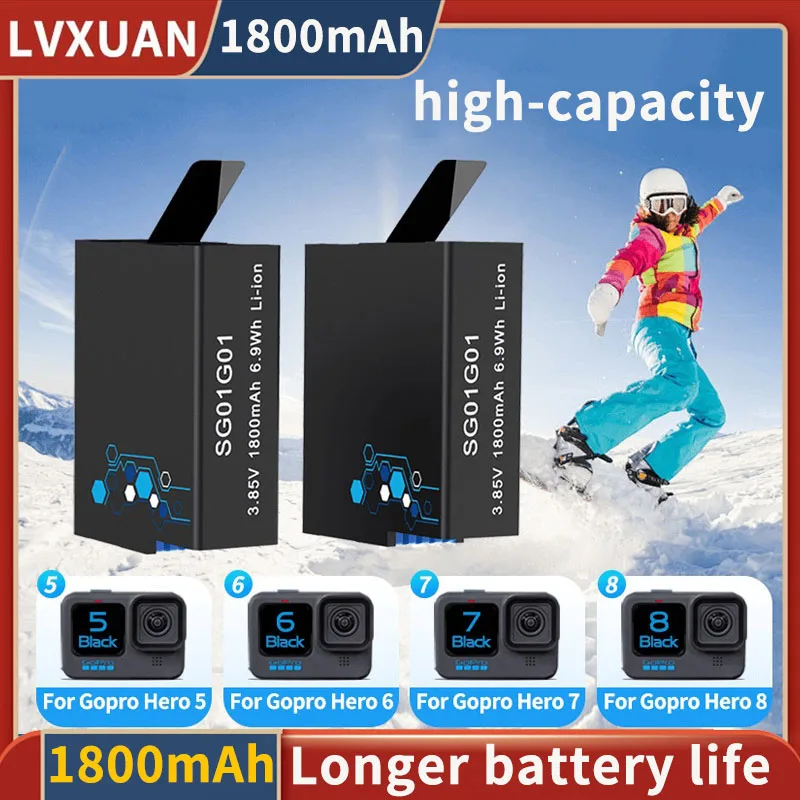 1800mAh rechargeable lithium-ion batteries for GoPro Hero8/7/6/5 sports cameras, compatible with original GoPro5/6/7/8 battery
1800mAh rechargeable lithium-ion batteries for GoPro Hero8/7/6/5 sports cameras, compatible with original GoPro5/6/7/8 battery