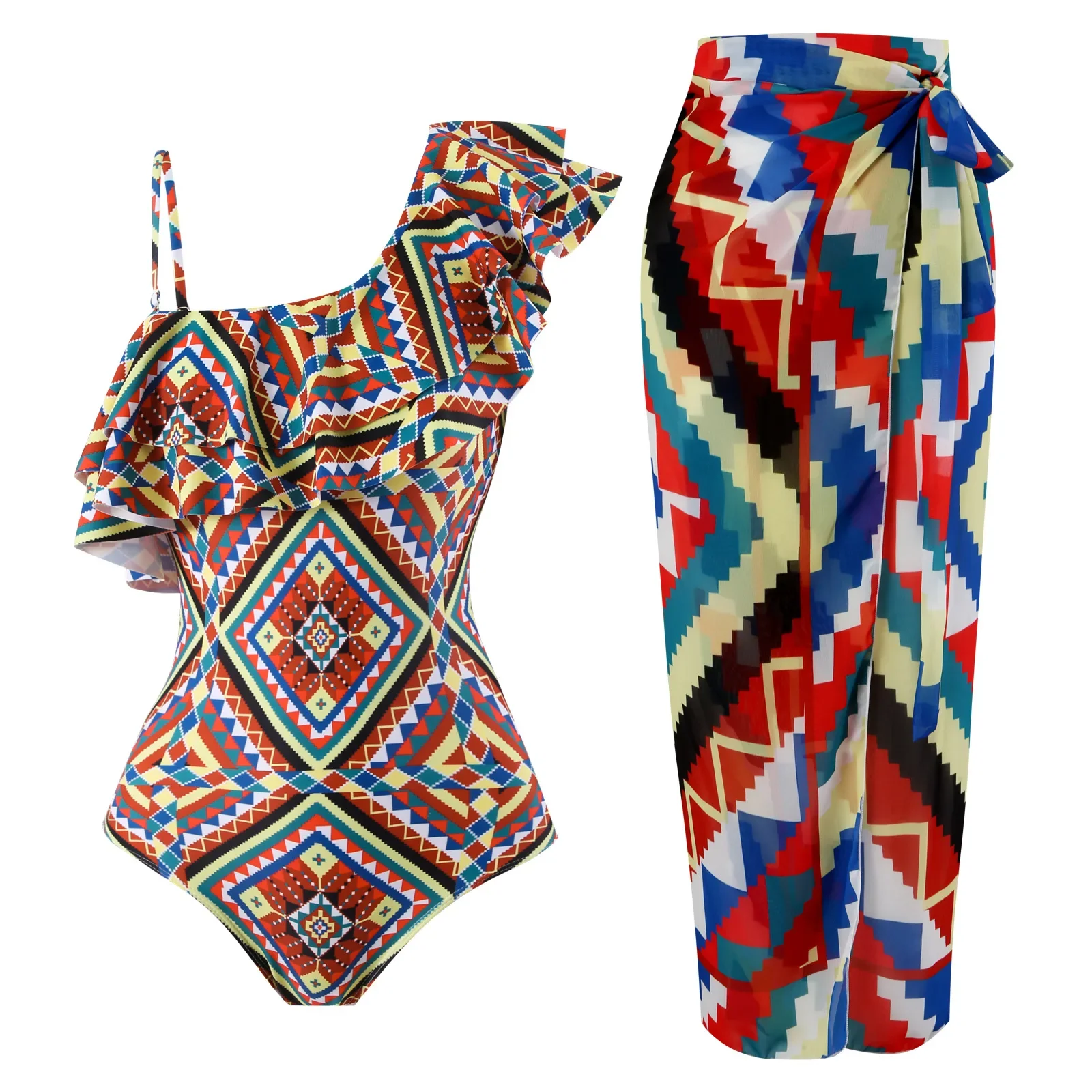 Sexy One-piece Swimsuit with Skirt Swimwear Women Bodysuit One Shoulder Ruffle Aztec Biquini Bathing Suit Beach Swim Pool 2024
Sexy One-piece Swimsuit with Skirt Swimwear Women Bodysuit One Shoulder Ruffle Aztec Biquini Bathing Suit Beach Swim Pool 2024