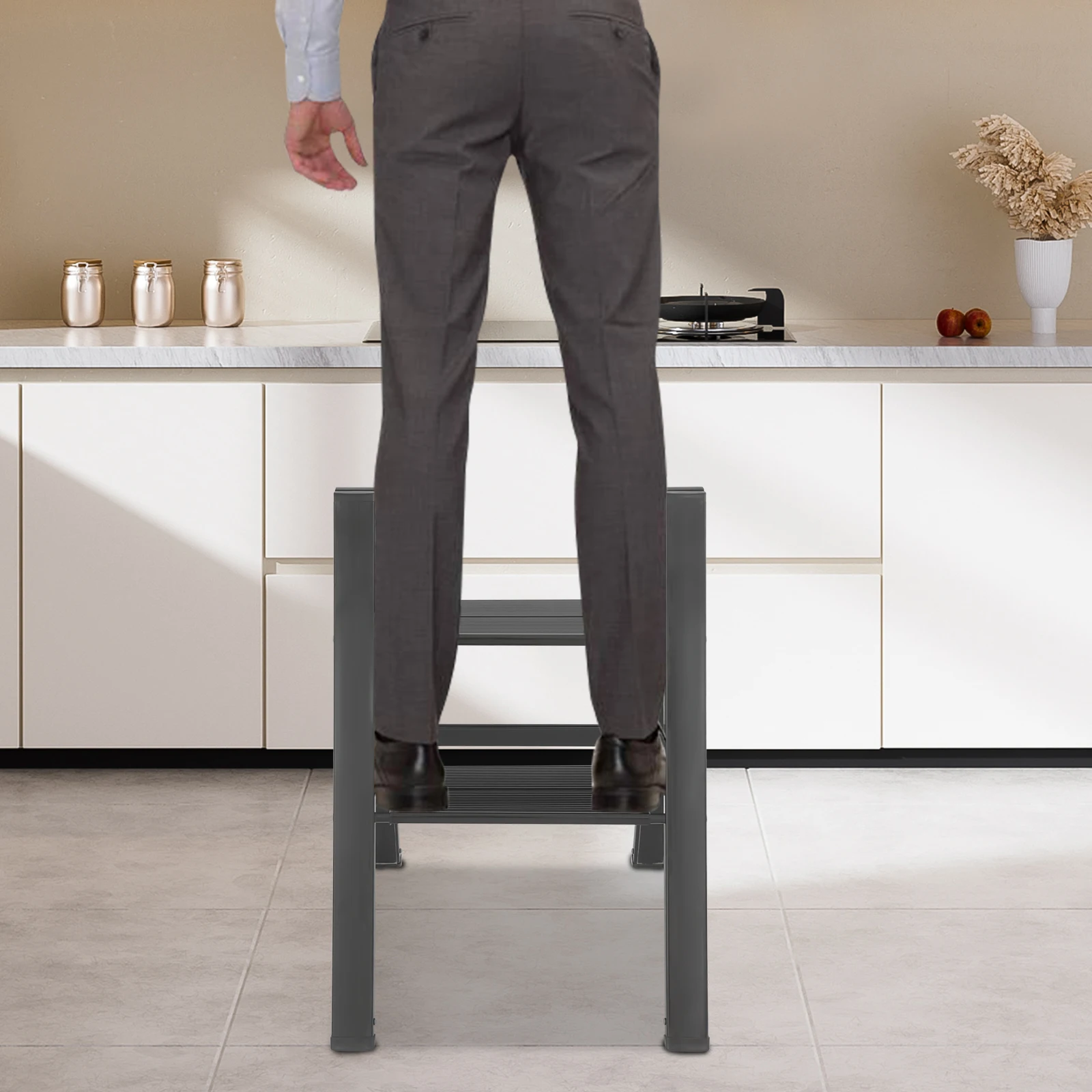 2-Step Folding Ladder, Aluminum Alloy Step Stool, 300kg Capacity, Black A-Shaped Ladder With Non-Slip Pedals for Home, Kitchen
2-Step Folding Ladder, Aluminum Alloy Step Stool, 300kg Capacity, Black A-Shaped Ladder With Non-Slip Pedals for Home, Kitchen