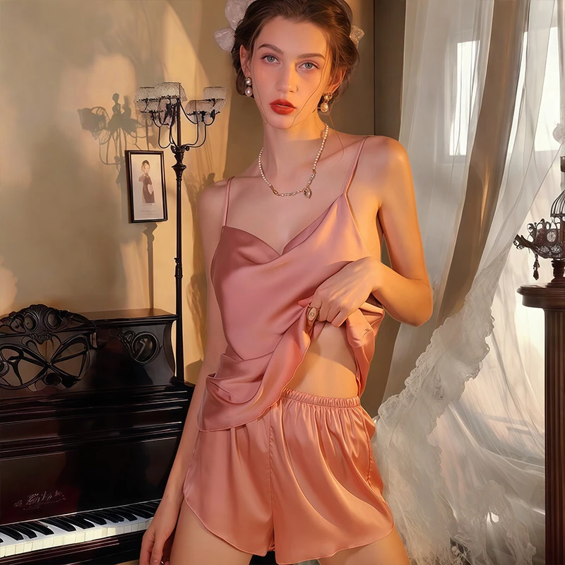 Women's Solid Satin Pajama Set, V Neck Cami Top with Elastic Waist Shorts, Soft Casual Sleepwear Loungewear for Ladies
Women's Solid Satin Pajama Set, V Neck Cami Top with Elastic Waist Shorts, Soft Casual Sleepwear Loungewear for Ladies