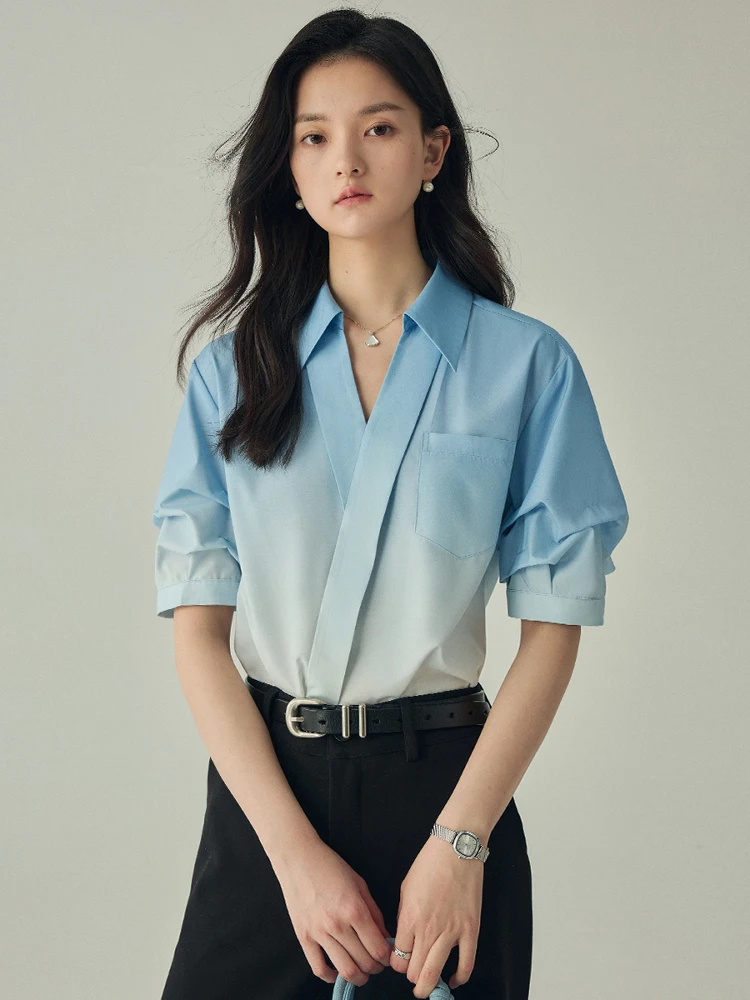 Yoka Home Morning Wave Short Sleeve V-Neck Shirt Women's Elegant Design Anti-Wrinkle Regular Fit Bubble Sleeve Commute Style
Yoka Home Morning Wave Short Sleeve V-Neck Shirt Women's Elegant Design Anti-Wrinkle Regular Fit Bubble Sleeve Commute Style