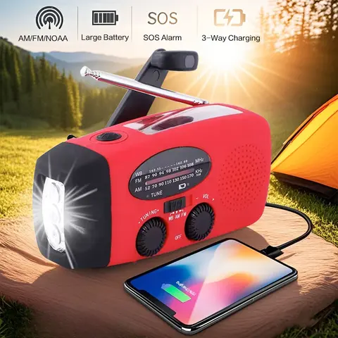 Portable Solar Hand Crank Radio with 2000mAh Power Bank Emergency Weather Radio AM FM NOAA Weather Alert LED Flashlight Survival Gear for Home Blackout Severe Weather Camping Hurricane Preparedness Emergency Kit for Home Office Outdoor Use