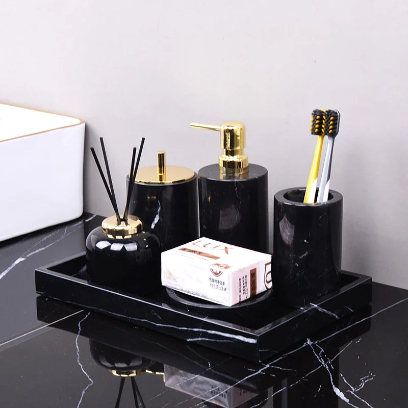Wholesale Customized Nero Marquina Black Natural Marble Bathroom Accessories Sets Luxury Soap Dispenser Cups Tray Bathroom Kit
Wholesale Customized Nero Marquina Black Natural Marble Bathroom Accessories Sets Luxury Soap Dispenser Cups Tray Bathroom Kit