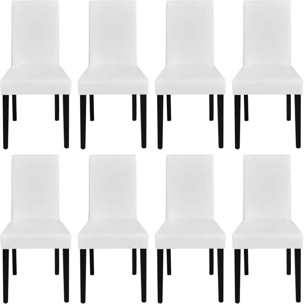 Set of 8 High-Back Upholstered Parson Dining Chairs with Wooden Legs, White
Set of 8 High-Back Upholstered Parson Dining Chairs with Wooden Legs, White