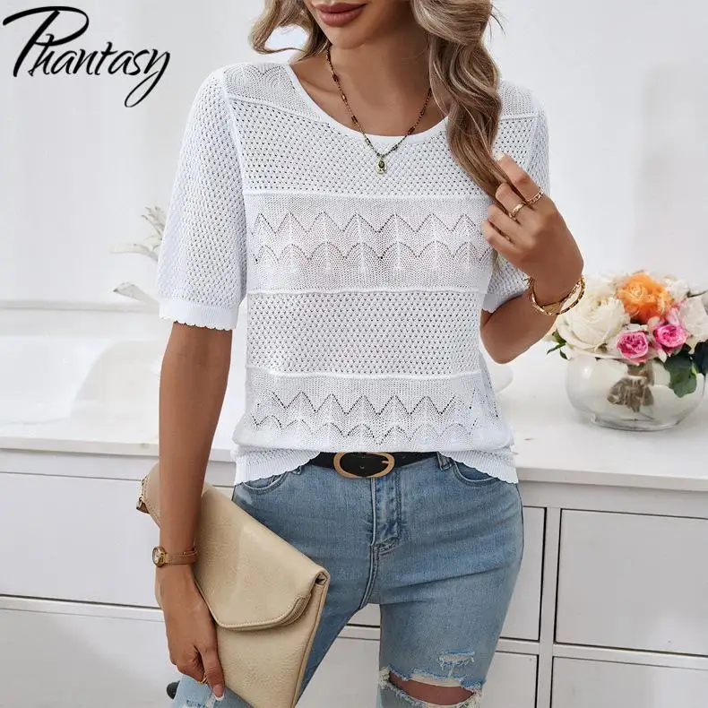 Phantasy Elegant Tops Women Knit Tees Office Lady O Neck T-Shirt Fashion White Streetwear Female Spring Summer Outfit 2025 New
Phantasy Elegant Tops Women Knit Tees Office Lady O Neck T-Shirt Fashion White Streetwear Female Spring Summer Outfit 2025 New