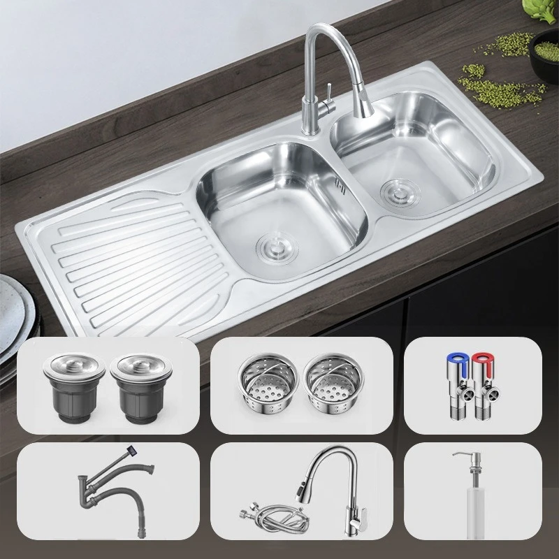 Stainless steel sink double tank belt plate 12050 stretching integrated set of European and American kitchen vegetable basin
Stainless steel sink double tank belt plate 12050 stretching integrated set of European and American kitchen vegetable basin