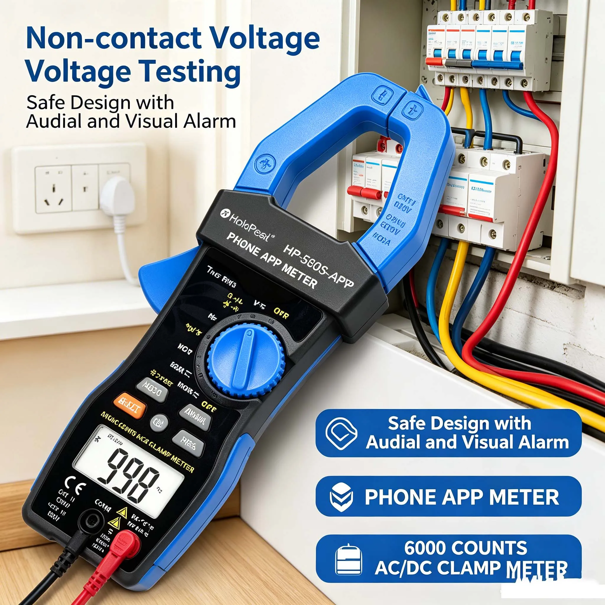 HoldPeak HP-580S-APP 6000 Counts True RMS Clamp Multimeter, Auto Range AC/DC Current Voltage Tester with Bluetooth APP
HoldPeak HP-580S-APP 6000 Counts True RMS Clamp Multimeter, Auto Range AC/DC Current Voltage Tester with Bluetooth APP