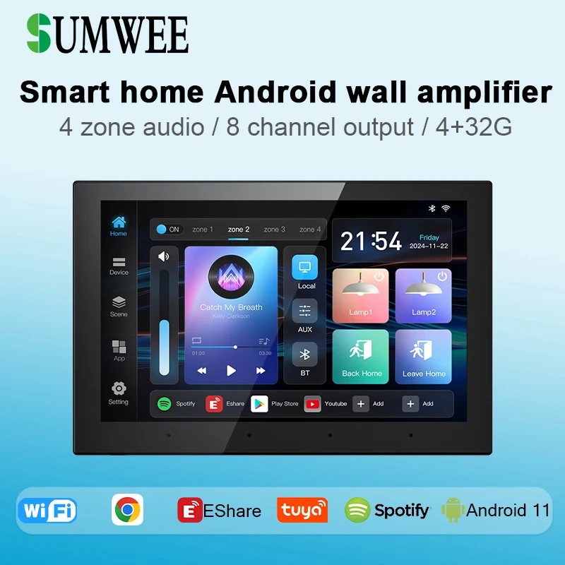 Домашний умный 4-зонный аудио настенный усилитель TUYA с сенсорным экраном музыкальный плеер 4 + 32G Android11 система WIFI Bluetooth панель управления звуком
Домашний умный 4-зонный аудио настенный усилитель TUYA с сенсорным экраном музыкальный плеер 4 + 32G Android11 система WIFI Bluetooth панель управления звуком