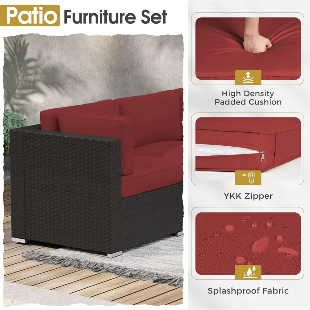 7 Pieces Outdoor Patio Furniture Sets, All-Weather Black Wicker Rattan Sectional Sofa, Modern Glass Coffee Table, Customized
7 Pieces Outdoor Patio Furniture Sets, All-Weather Black Wicker Rattan Sectional Sofa, Modern Glass Coffee Table, Customized