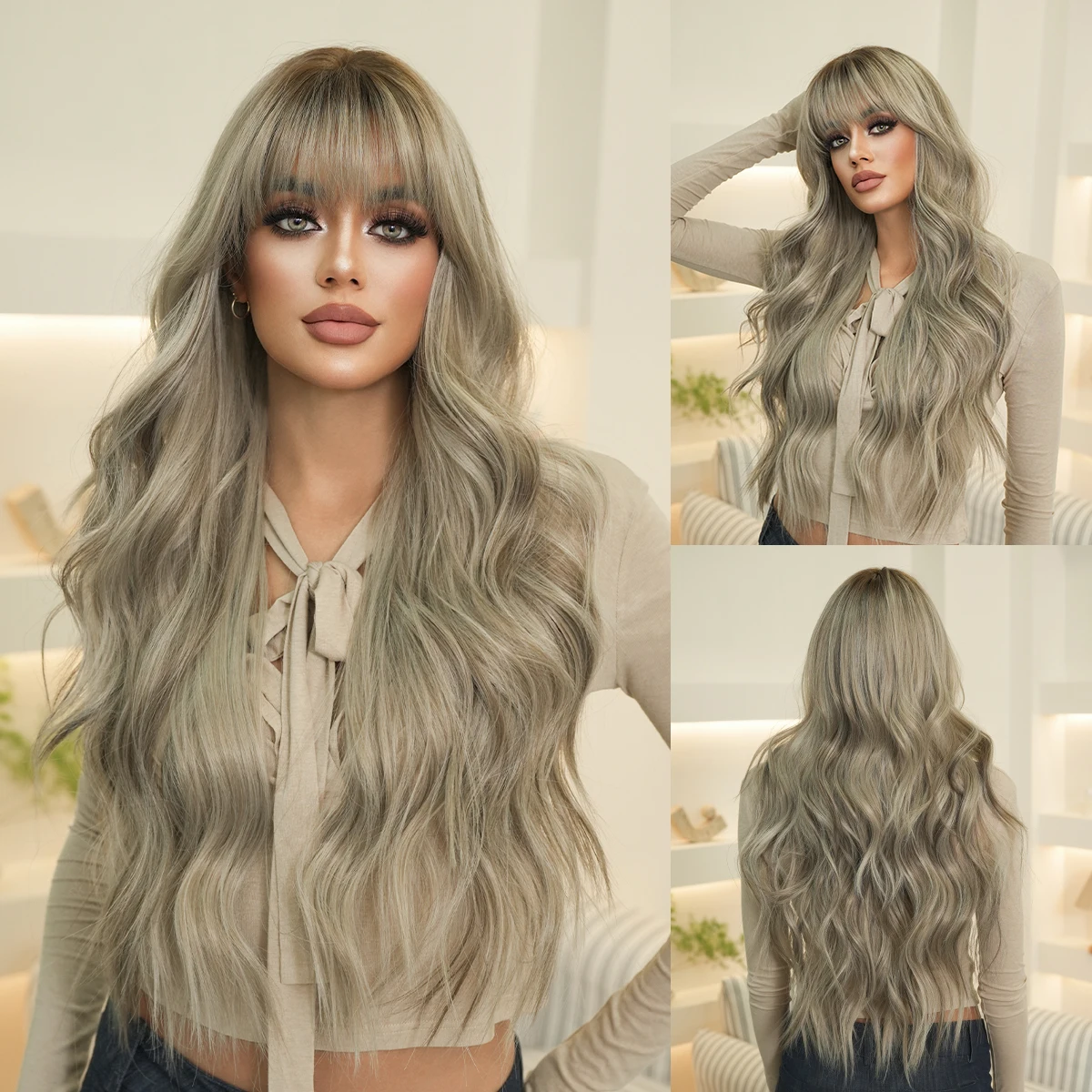 NAMM New Fashion Long Wavy Ash Blonde Wig Dark Roots Natural Looking High Quality Fiber Synthetic Wig for Women Daily Use
NAMM New Fashion Long Wavy Ash Blonde Wig Dark Roots Natural Looking High Quality Fiber Synthetic Wig for Women Daily Use