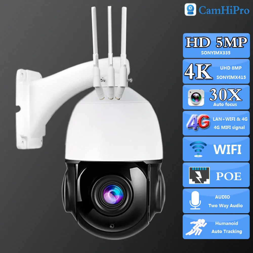 Наружный 3G 4G SIM 4K 8MP Беспроводная безопасность Vedio наблюдение Wi-Fi PTZ купольный POE 30-кратный зум двустороннее аудио отслеживание человека ИК 80M
Наружный 3G 4G SIM 4K 8MP Беспроводная безопасность Vedio наблюдение Wi-Fi PTZ купольный POE 30-кратный зум двустороннее аудио отслеживание человека ИК 80M