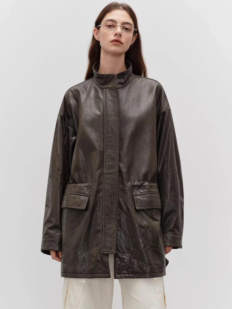 Mid-length Genuine Leather Windbreaker Jackets Women Spring Autumn High-end Simple Stand Collar Loose Soft Real Sheepskin Coat
Mid-length Genuine Leather Windbreaker Jackets Women Spring Autumn High-end Simple Stand Collar Loose Soft Real Sheepskin Coat